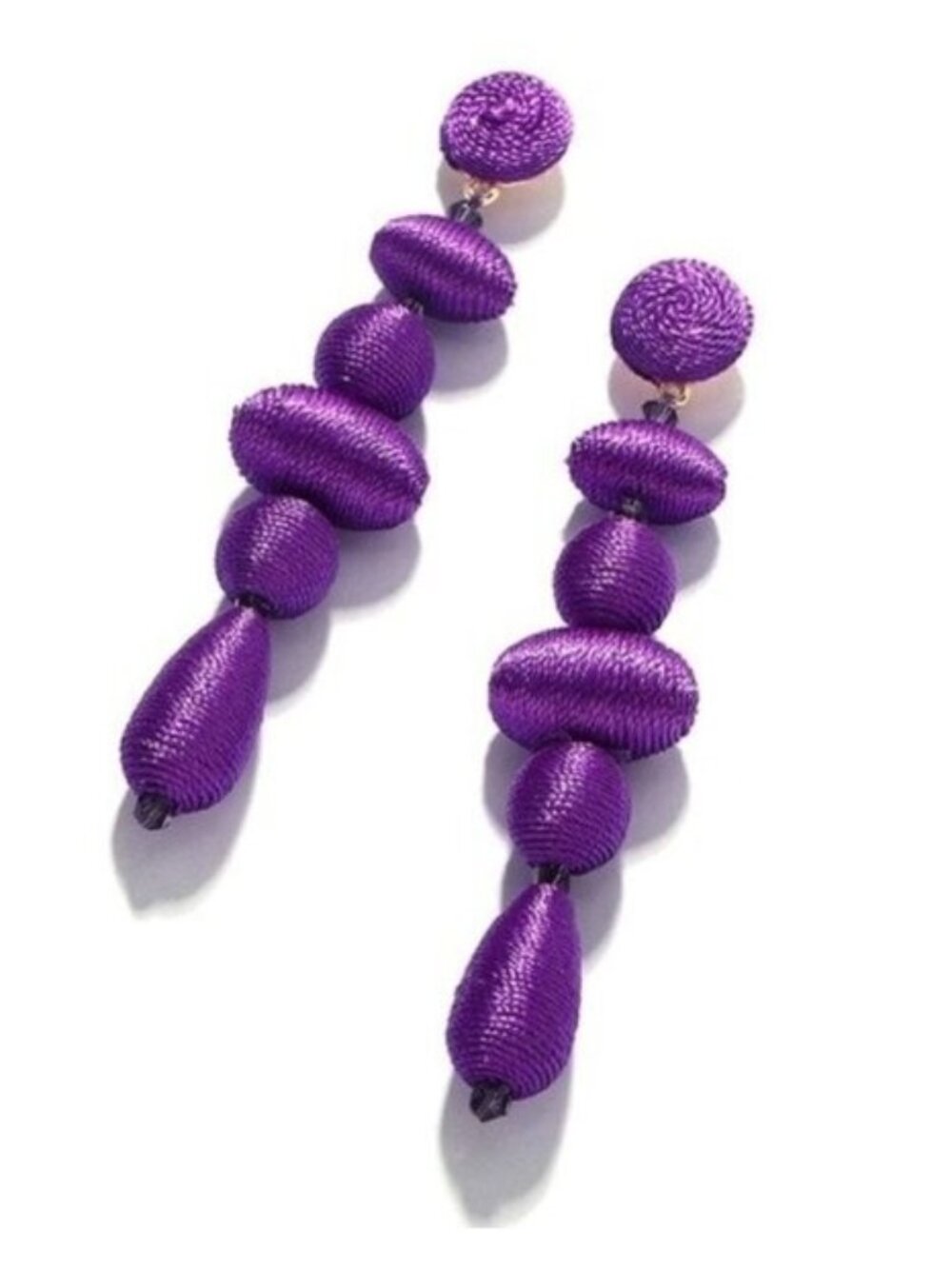 Purple Round Oval Contemporary Long Drop Earrings